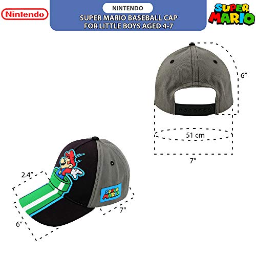 Nintendo Little Boys' Super Mario Character Baseball Cap, Black/Grey, Ages 4-7