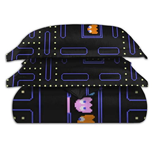 Lesliew Pacman Arcade Game Bedding, 3D Bedding Comforter Quilt Set Decorative 3 Piece Bedding Set with 2 Pillow Shams