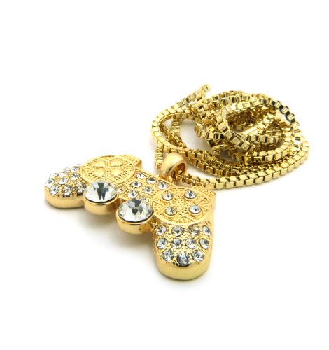NYFASHION101 Iced Out Game Controller Micro Pendant w/ 24" Box Chain Necklace
