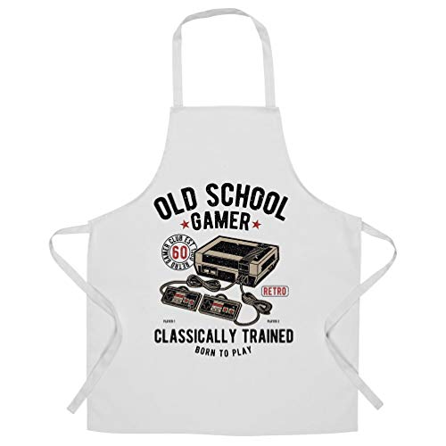 Gaming Chef's Apron Old School Gamer Retro Videogame Arcade White One Size