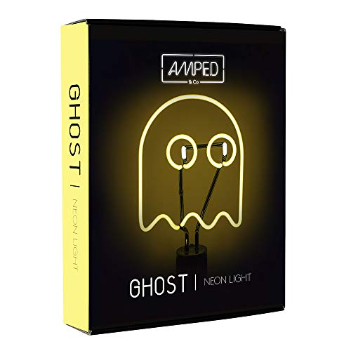 Amped & Co Neon Ghost Desk Light, Real Neon, Yellow and White, Large 14 x 9 inches