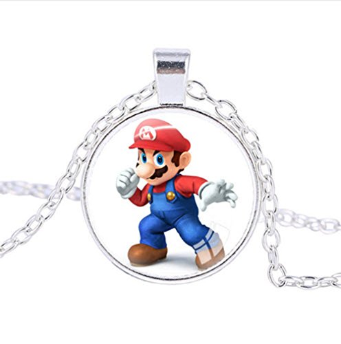 A2ZPlusmore Super Mario BROS Bezel Pendant Necklace Silver Plated AMZN42