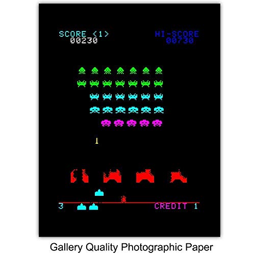 Classic Arcade Games Wall Art Decor Set - 8x10 Prints for Man Cave, Den