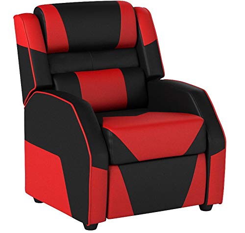 Kids/Youth Gaming Recliner with Headrest and Back Pillow, 5+ Age Group, Black and Red
