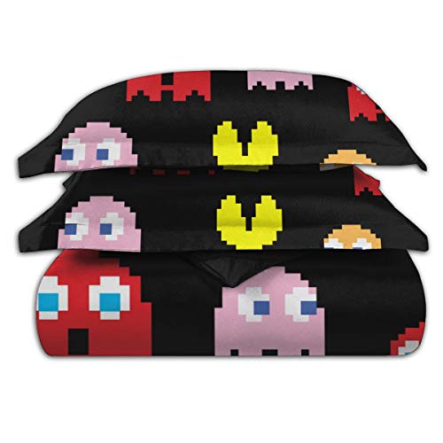 Lesliew Pacman Arcade Game Bedding, 3D Bedding Comforter Quilt Set Decorative 3 Piece Bedding Set with 2 Pillow Shams