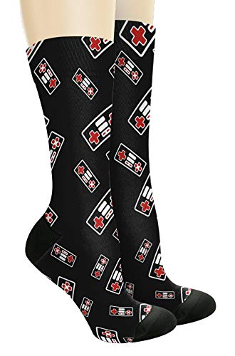 Retro Gamepad Socks: 8-Bit Gamer Girl Crew - 6 Pairs