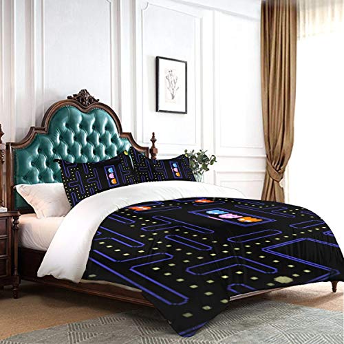Lesliew Pacman Arcade Game Bedding, 3D Bedding Comforter Quilt Set Decorative 3 Piece Bedding Set with 2 Pillow Shams