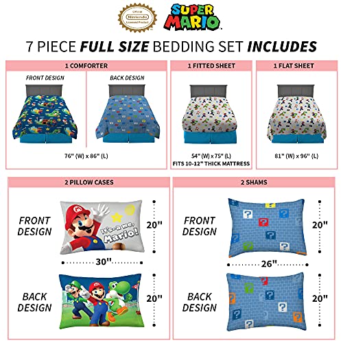 Mario-Themed Full Size 7-Piece Bedding Set