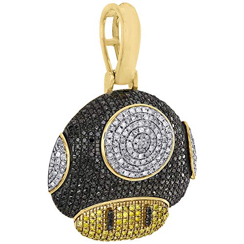 10K Yellow Gold Diamond Super Mario Toad Mushroom Head Pendant 1.5" Charm 1.4 CT