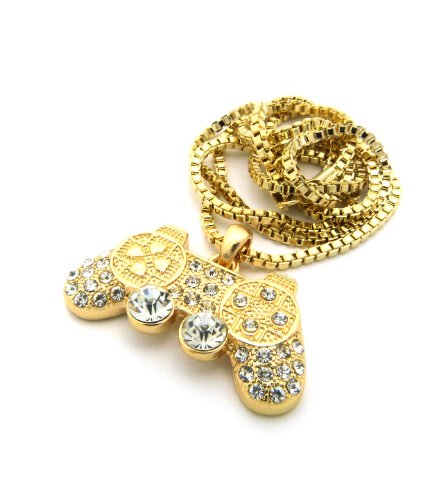 NYFASHION101 Iced Out Game Controller Micro Pendant w/ 24" Box Chain Necklace