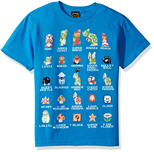 Nintendo Big Boys Pixel 9 Cast Graphic T-shirt, Turquoise, YL