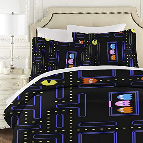 Lesliew Pacman Arcade Game Bedding, 3D Bedding Comforter Quilt Set Decorative 3 Piece Bedding Set with 2 Pillow Shams