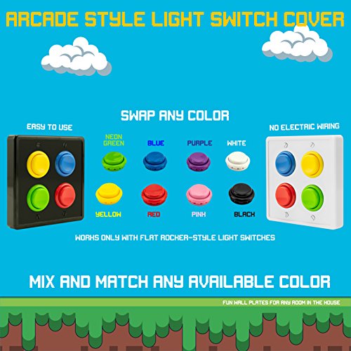 Arcade Light Switch Plate Cover, (White/Red Red,Blue Blue) Double Switch