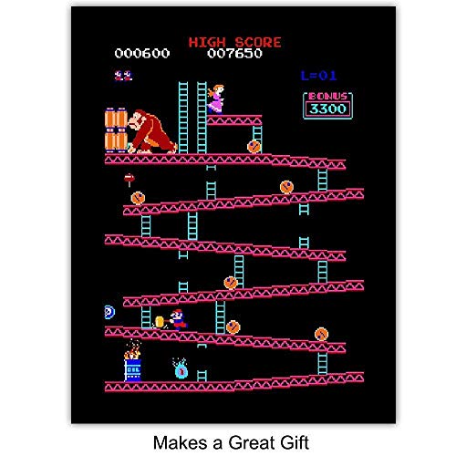 Classic Arcade Games Wall Art Decor Set - 8x10 Prints for Man Cave, Den