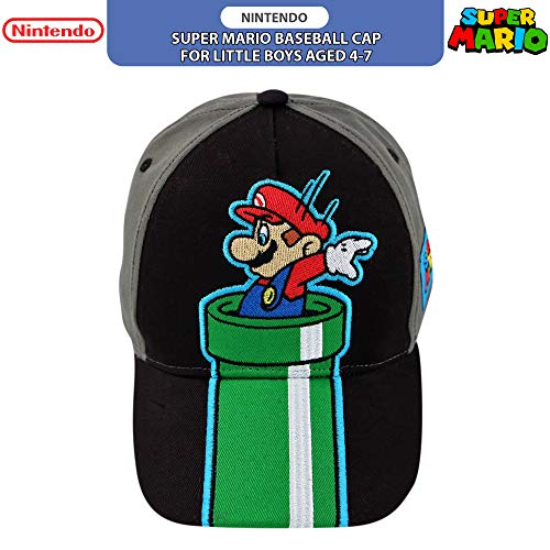 Nintendo Little Boys' Super Mario Character Baseball Cap, Black/Grey, Ages 4-7