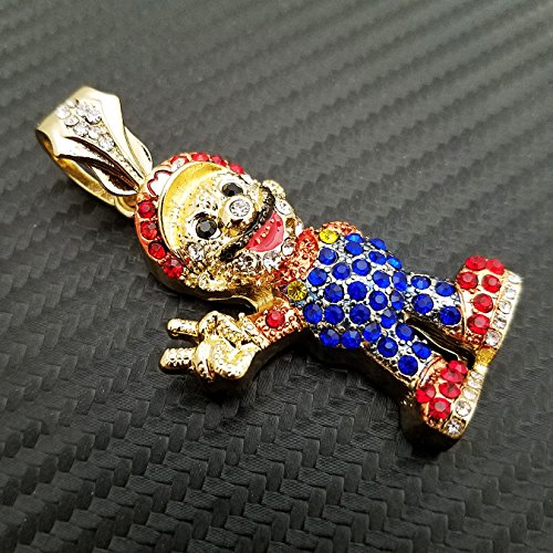 BLINGFACTORY Men's 14K Gold Plated Hip Hop Super Mario Pendant & 1 Row 18"