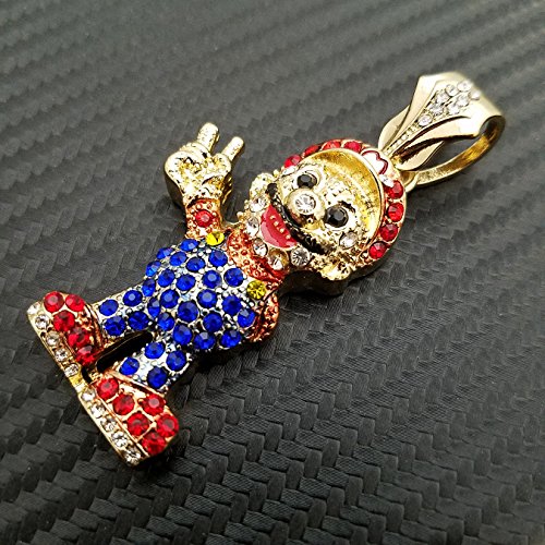 BLINGFACTORY Men's 14K Gold Plated Hip Hop Super Mario Pendant & 1 Row 18"