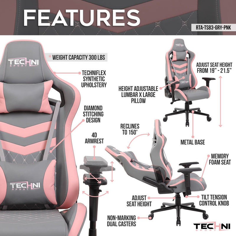 Pink & Gray GameMaster Series Gaming Chair