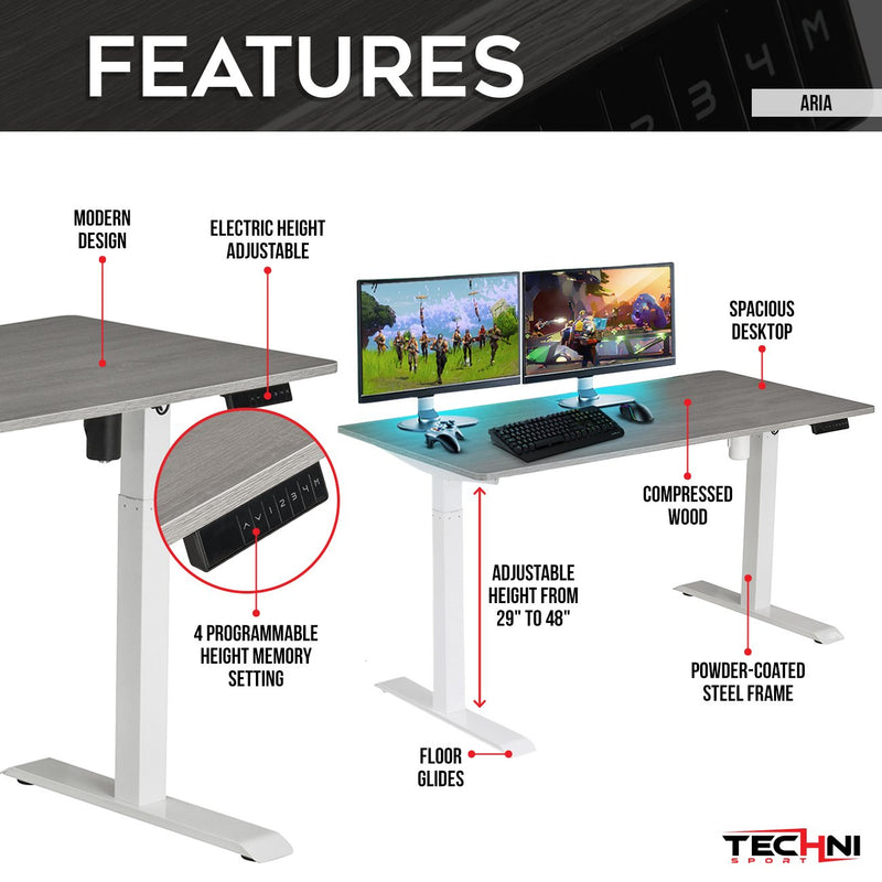 Techni Sport Adjustable Sit to Stand Gaming Desk - Aria at Gaming Girlfriends
