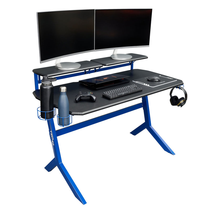 Techni Sport Blue Y-Shape Gaming Desk - Stryker at Gaming Girlfriends