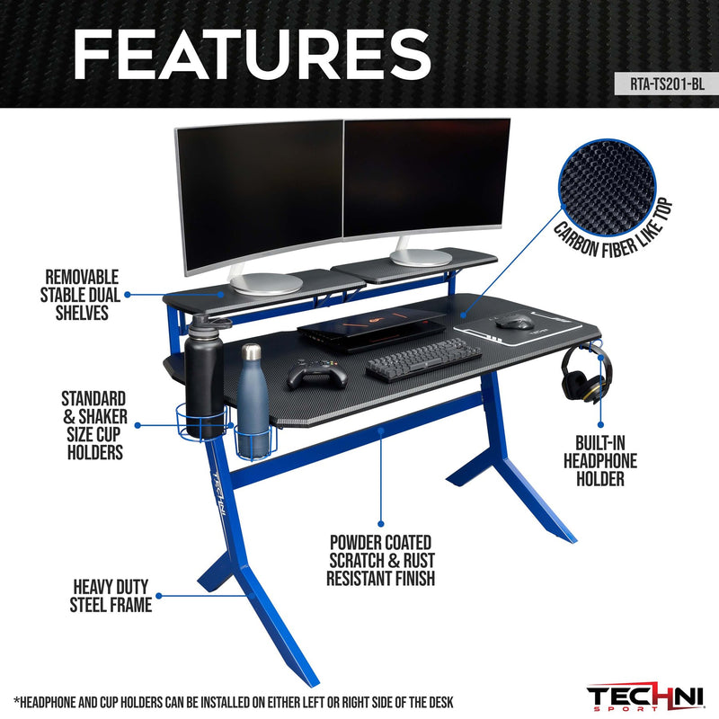 Techni Sport Blue Y-Shape Gaming Desk - Stryker at Gaming Girlfriends