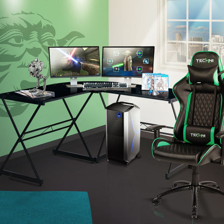 Techni Sport Multi-Monitor Black Gaming Desk - Rigel at Gaming Girlfriends