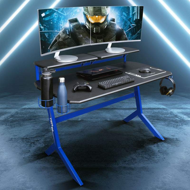 Techni Sport Blue Y-Shape Gaming Desk - Stryker at Gaming Girlfriends